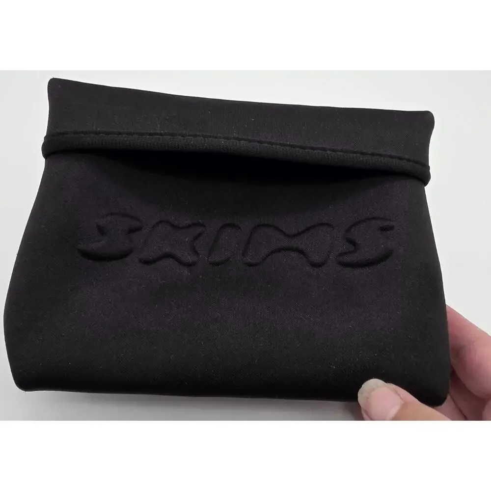 SKIMS Black Neoprene Small Cosmetic Makeup Travel Pouch Embossed Logo NWOT